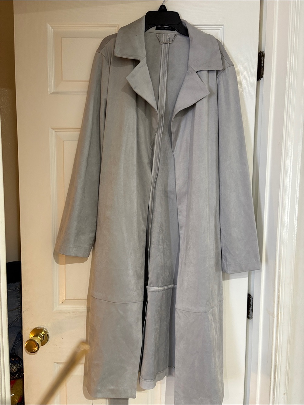 Elie Tahari Light Gray Suede Trench Coat